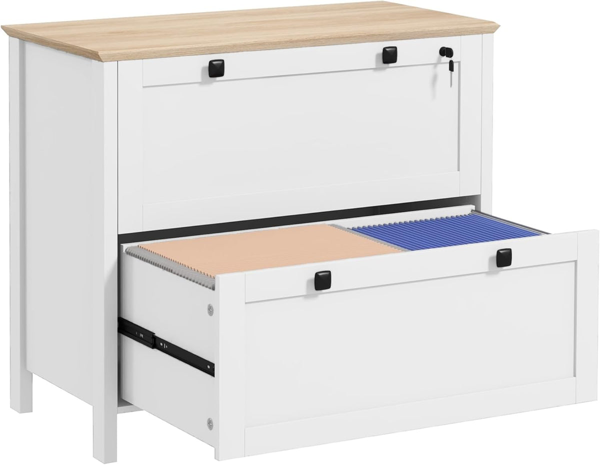 HOMCOM 2 Drawer File Cabinet with Lock, Lateral Filing Cabinet with Keys and Adjustable Hanging Bar for Letter, A4 and Legal Size for Home Office, White