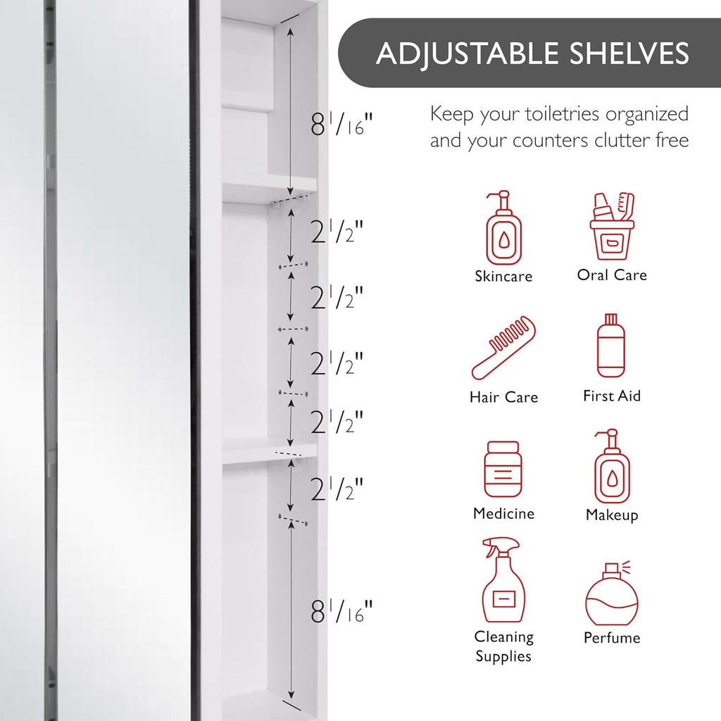 Design House 30 Inch Cyprus Bathroom Medicine Cabinet, Durable Pre-Assembled Wall Mounted or Recessed with Frameless Mirrored Doors, Reinforced Packaging, White Cabinet, 590349