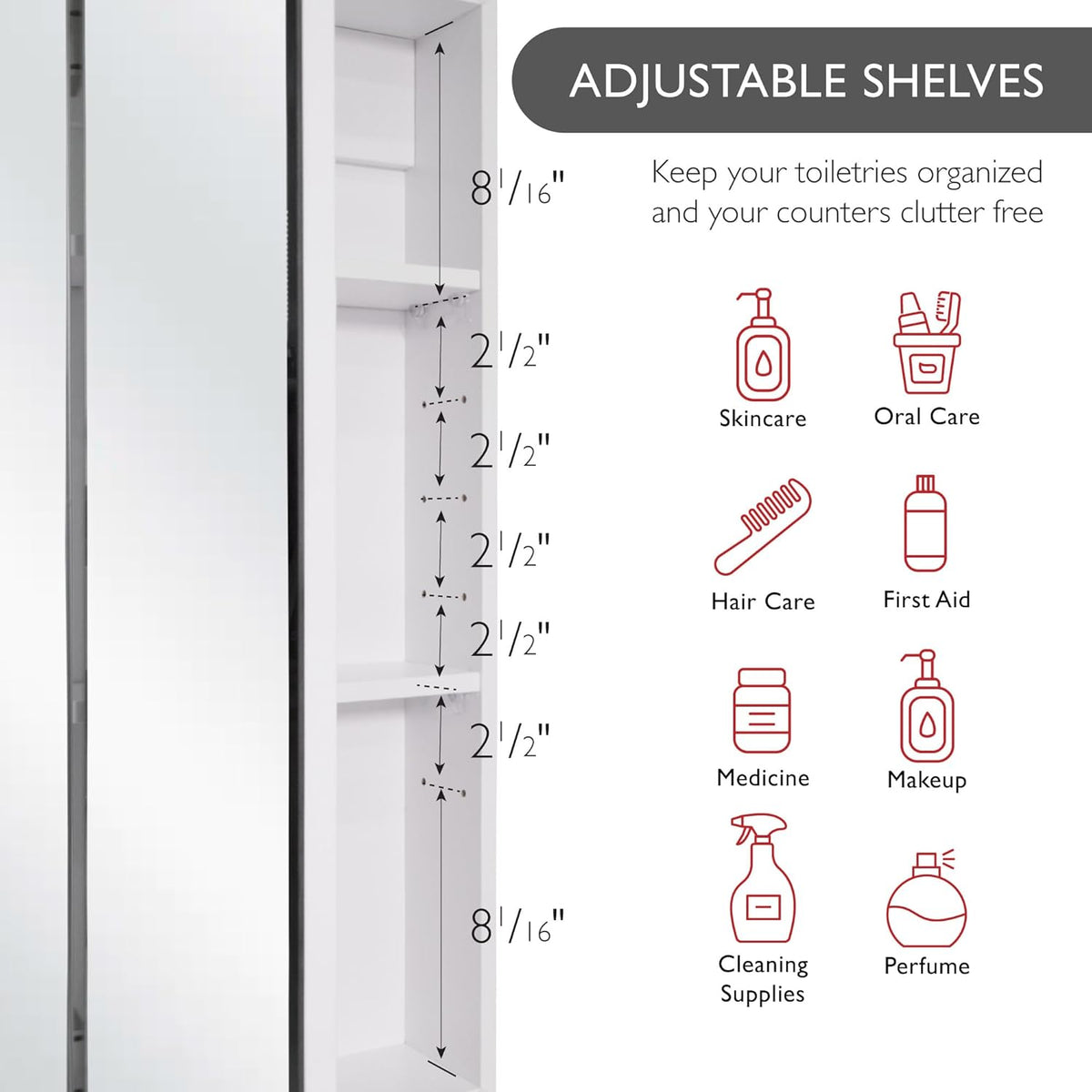 Design House 30 Inch Cyprus Bathroom Medicine Cabinet, Durable Pre-Assembled Wall Mounted or Recessed with Frameless Mirrored Doors, Reinforced Packaging, White Cabinet, 590349