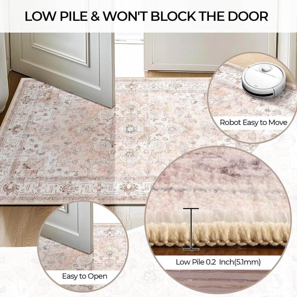 CAPALOCA Machine Washable Rugs Nursery Rug 8x10 Cute Girl Non Slip Low Pile Water Repellent Soft Print Pattern for Bedroom Indoor Decor Kids Playroom Pink