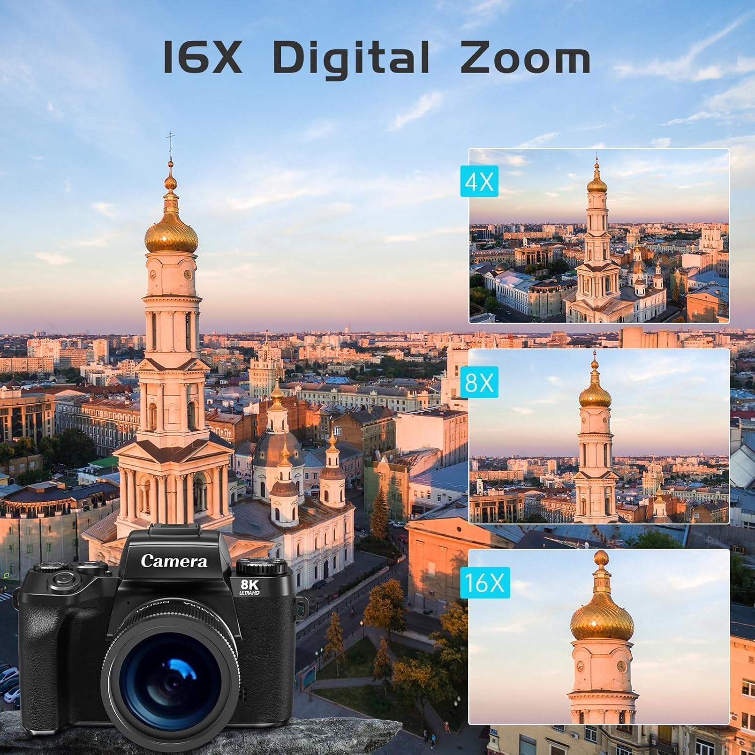 8K Digital Camera for Photography, WiFi & Dual-Lens Vlogging Camera for YouTube with 4" Touch Screen, 64MP Vlog Cameras 16X Digital Zoom with 3000mAh Battery, 32GB TF Card & Lens Hood(Black)