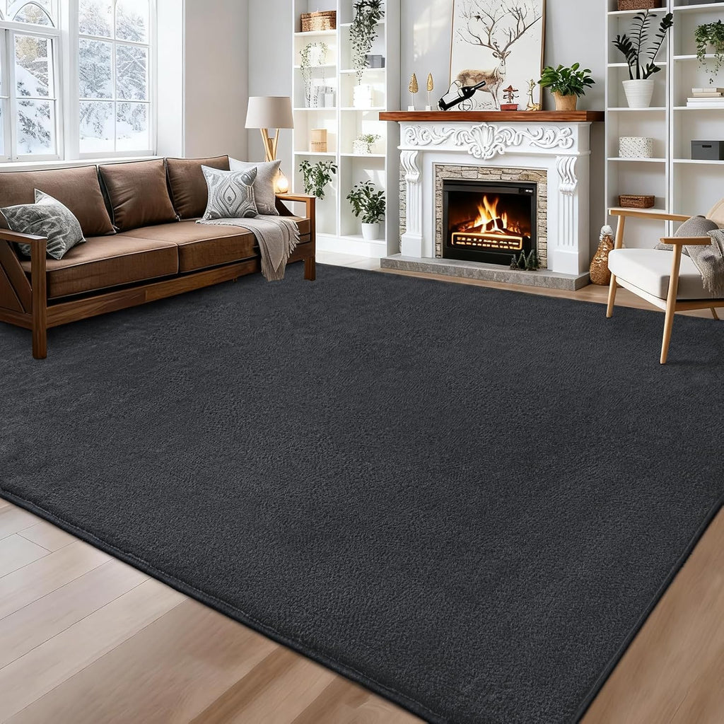 Large Area Rugs for Bedroom Living Room - 8x10 Feet Ultra Soft Dark Grey Rug Thickened with Memory-Foam, Solid Modern Minimalist Carpets for Home Decor, Non-Slip and Comfy Nursery Room Rugs