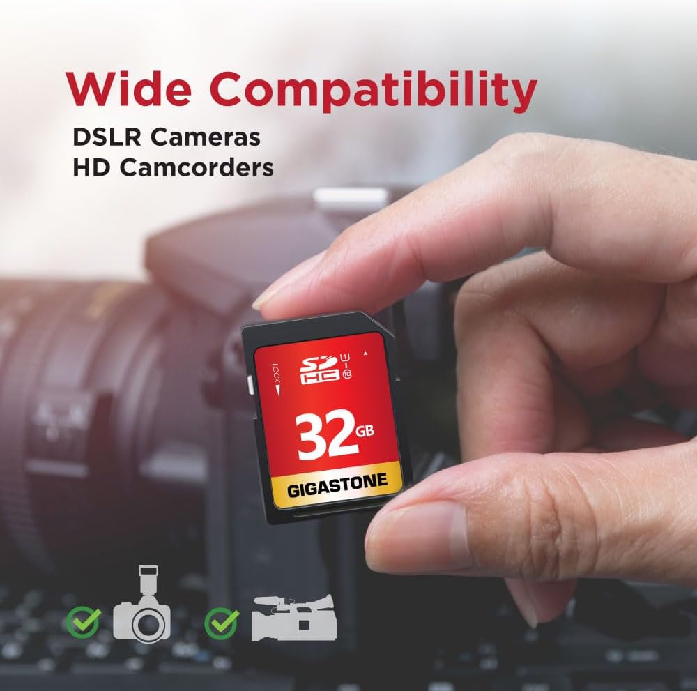 GIGASTONE 32GB SD Card 10-Pack UHS-I U1 Class 10 SDHC Memory Card High-Speed Full HD Video Compatible with Canon Digital Camera, SPYPOINT TACTACAM WOSPORTS Trail Camera, with 10 Mini Cases