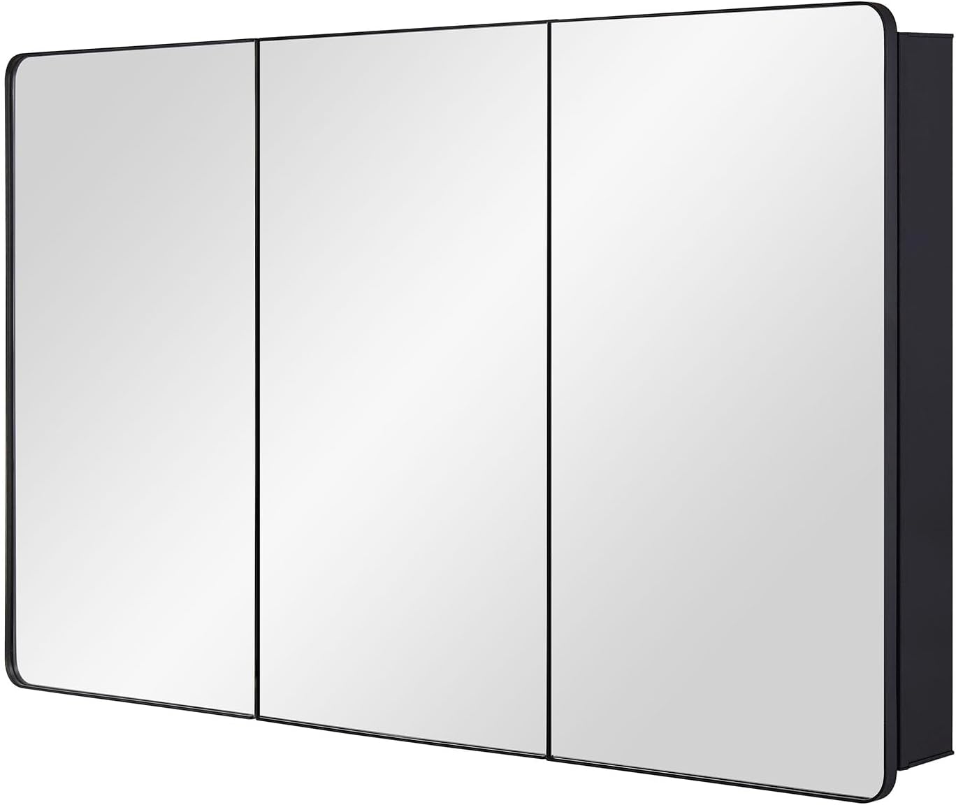 IDYLLOR Bathroom Mirror Medicine Cabinet with Round Corner Framed Door 48 x 30 inch, Black .Recessed or Surface Mount, with Adjustable Glass Shelves