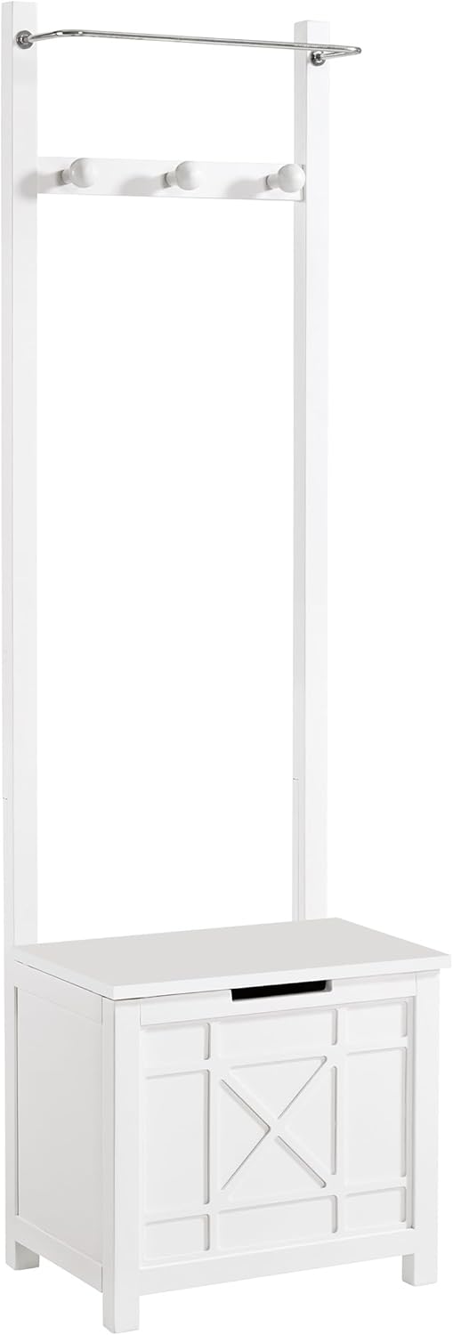 Derby Laundry Hamper with Towel Rack - Stool for Entryway, Laundry Room, or Bathroom Storage (White)