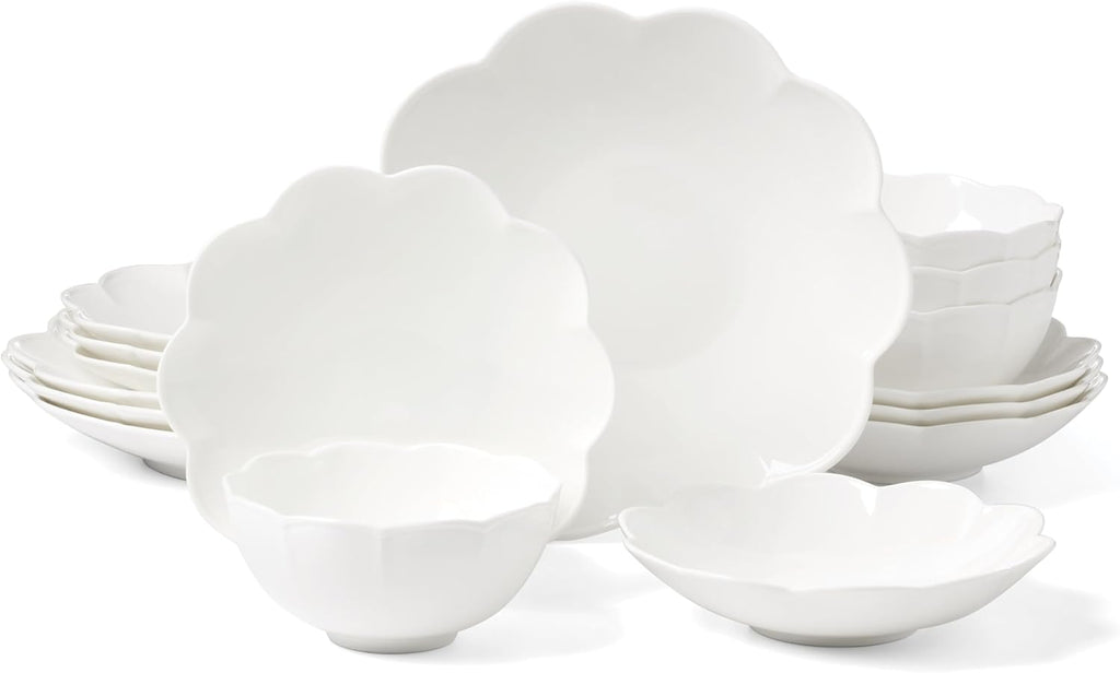 Lenox Dinnerware Set, Studio 1414 Scallop 16-Piece Set, Service For 4, Bone China Material, Dishwasher & Microwave Safe, Home And Kitchen, Kitchen And Dining, Plates And Bowls Sets (White, 16 Pieces)