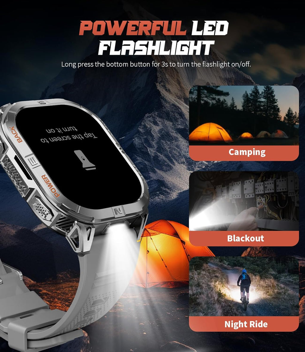 LIGE GPS Sports Smart Watch for Men, 2.13'' AMOLED Smartwatches, 170+ Sport Modes/LED Flashlight/Compass, IP68 Waterproof Step Tracker Watch, Sleep/Pedometer Smart Watches for Android iOS (Sliver)