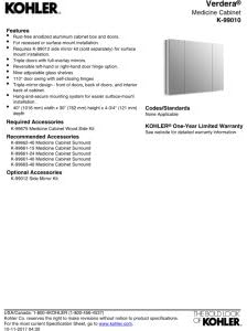 Kohler 99010-NA Verdera® Three-Door Bathroom Medicine Cabinet with Mirror, Surface-Mount Installed or Recessed Medicine Cabinet, Anodized Aluminum, 40 in. W x 30 in. H