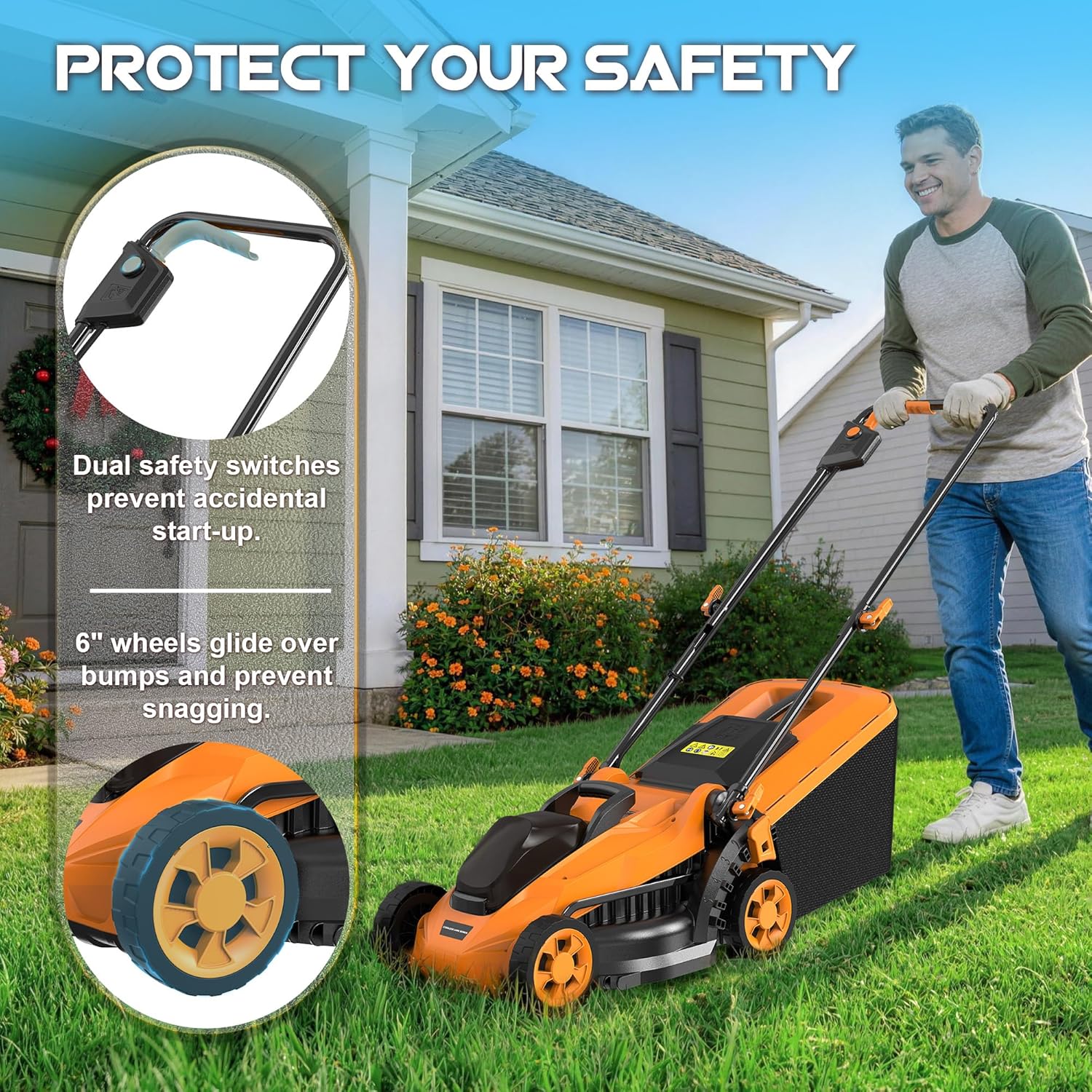 20V Cordless Lawn Mower (No Battery) Compatible with Dewalt 20V Max Battery, 14" Electric Lawn Mower with 5 Heights Adjustment, Brushless Electric Mower for Garden, Yard