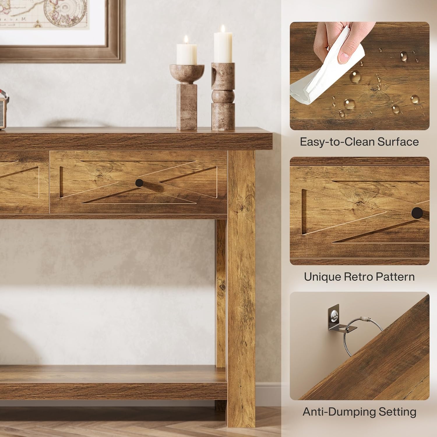 Tribesigns 70.9" Console Table with 3 Drawers, Extra Long Entryway Table for Living Room, Hallway, Narrow Sofa Table Behind Couch with Storage Shelf, Rustic Brown