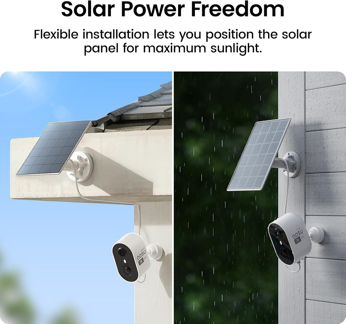 aosu Solar Security Cameras Wireless Outdoor Home System, True 2K HD, Cross-Camera Tracking, PIR + AI Human Detection, Color Night Vision, Local Storage, No Subscription Required, 4-Cam-Kit