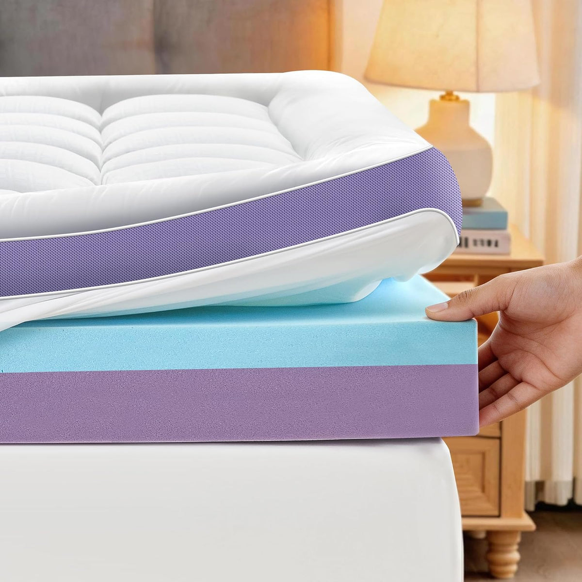 5 Inch Dual Layer Memory Foam Queen Mattress Topper - 2'' Pillow Top Mattress Pad for Back Pain and 2'' Support Foam & 1'' Cooling Gel Memory Foam, Extra Thick Medium Support Bed Topper