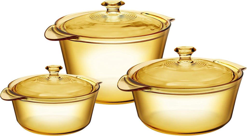 Visions Pyroceram Glass Flair 6Pc Casserole and Cookpot Pot Set, Brown