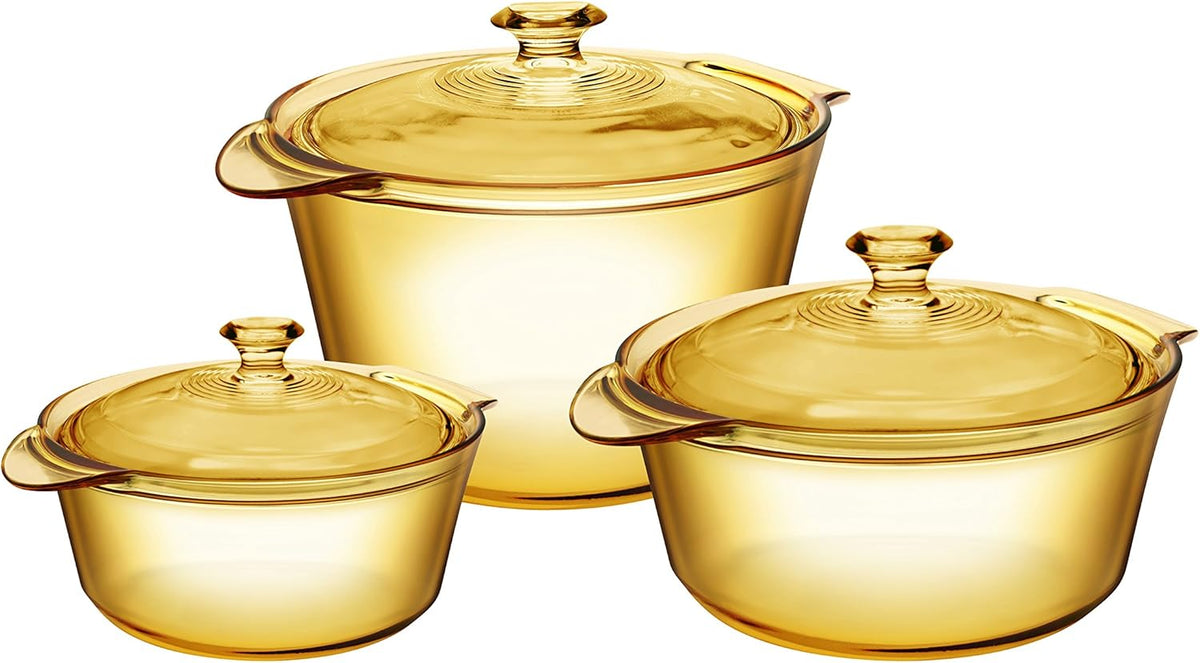 Visions Pyroceram Glass Flair 6Pc Casserole and Cookpot Pot Set, Brown