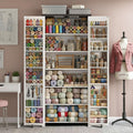 NEWOWNDS Craft Storage Cabinet with LED Lights – 72" Adjustable Shelves Sewing Organizer, Multi-Purpose Sewing Cabinet for Craft Room/Home Office Storage