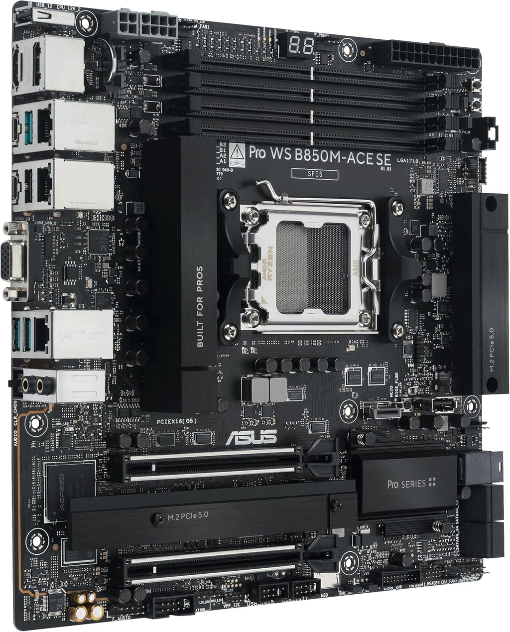 ASUS Pro WS B850M-ACE SE AMD AM5 B850 mATX MicroATX Business motherboard, PCIe 5.0 x 16, DDR5, 2x PCIe 5.0 M.2, PCIe 5.0 MCIO, U.2, 10G & 2.5G LAN, USB4®, ASUS Control Center Express Remote Management
