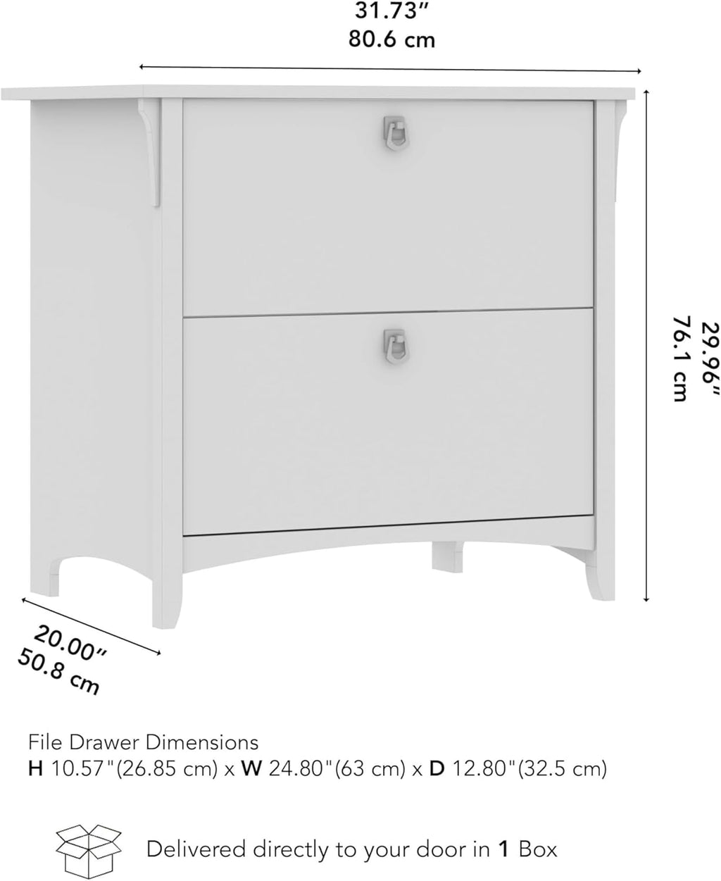 Bush Home Salinas 2 Drawer Lateral File Cabinet in Antique White, Home Office Storage Solution, Organizer with Drawers for Workspace, Filing Unit