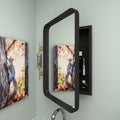 16”Wx24”H Farmhouse Framed Medicine Cabinet with Mirror, Matte Black Finish, Recessed or Surface Mount, Adjustable Shelves, Rounded Rectangle Bathroom Medicine Cabinet,Install Left or Right