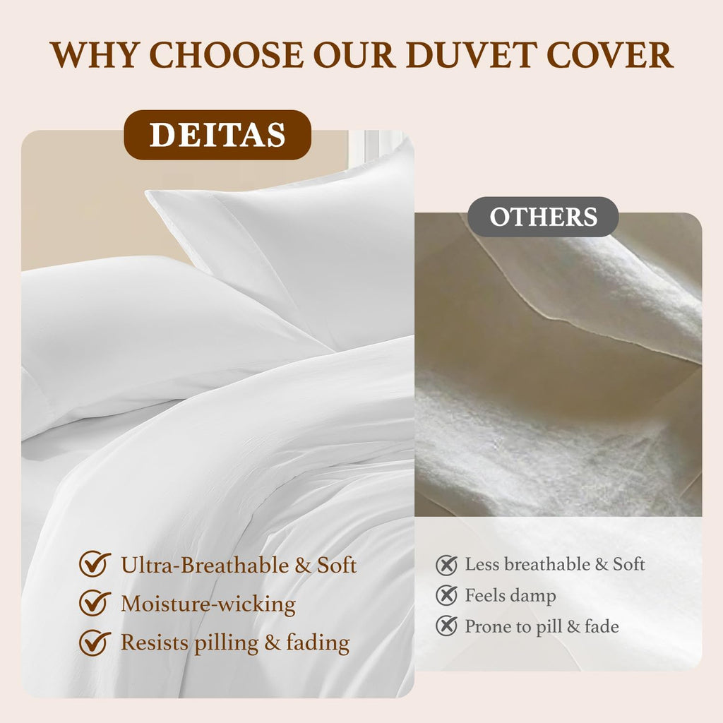 DEITAS 100% Cotton Duvet Covers - 1200 Thread Count, Luxury Egyptian Cotton Comforter Cover, Hotel Bedding Duvet Covers 3 Piece(King,White)