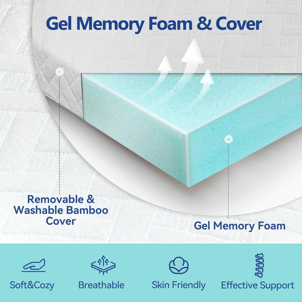 3 Inch Gel Memory Foam Mattress Topper Queen Size for Back Pain, Cooling Mattress Pad Bed Topper with Removable and Washable Bamboo Cover, CertiPUR-US & Oeko-Tex Certified – White