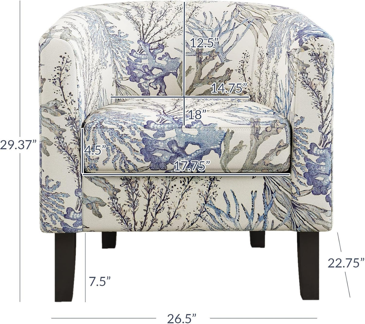 BELLEZE Living Room Chairs Set of 2, Linen Round Accent Barrel Chairs, Club Tub Sofa Chairs for Bedroom, Corner Chairs with Flared Legs and Cozy Soft Padding - Highland (Blue Coral)