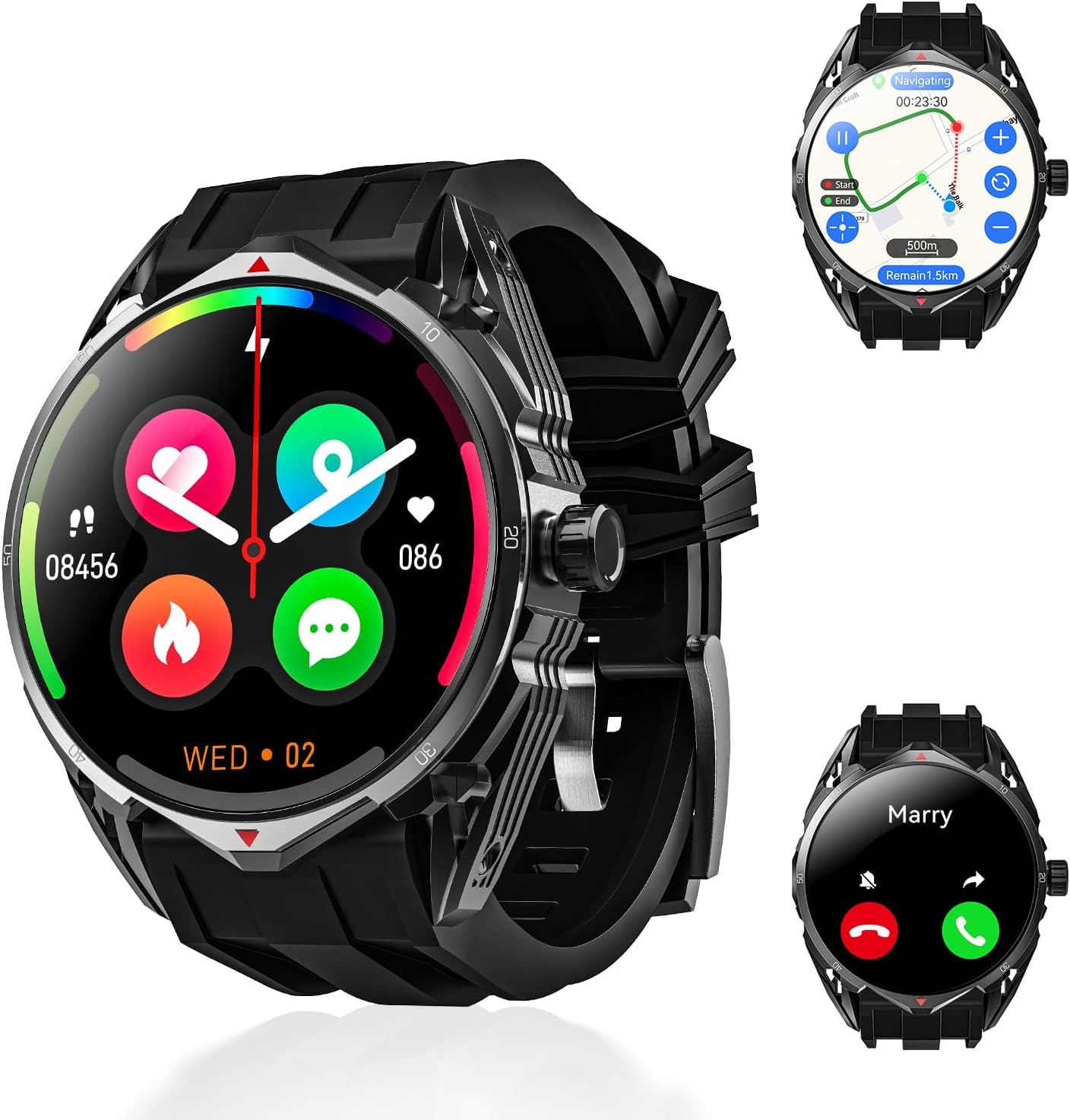 Rogbid M2 Active Running GPS Smart Watch for Men GPS Running Watch with Daily Offline Map AMOLED Display AI Voice Waterproof Smartwatches Heart Rate Sleep Monitor Fitness Tracker with Android iOS