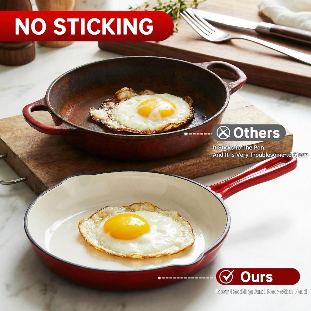 LIFERUN Nonstick Enameled Cast Iron Cookware Set, 7Pcs Pots and Pans Set, Gas/Induction Dutch Oven Set, PFOA & PFAS Free