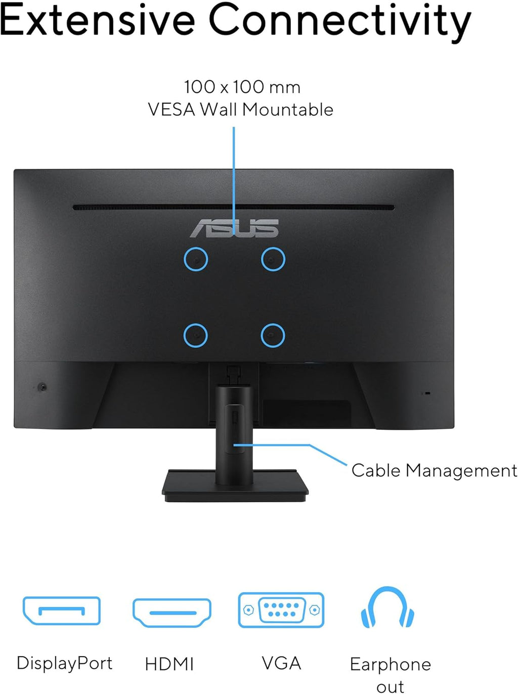 ASUS 27” 1440P Eye Care Monitor (VA27AQ) - IPS, QHD (2560 x 1440), 99% sRGB, Frameless, HDMI, DisplayPort, VGA, 1ms, Speakers,Low Blue Light, Flicker Free, VESA Wall Mountable, 3 yr Warranty