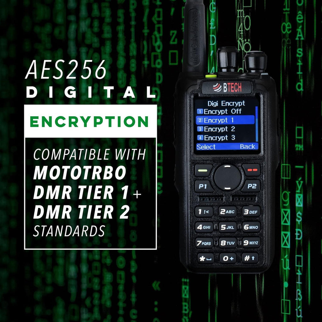 BTECH DMR-6X2 DMR & Analog Dual Band Two-Way Radio (USB-C Battery) – 7W VHF/UHF (136-174MHz & 400-480MHz), Encryption, GPS, Talker Alias, APRS, Voice Recording, includes Accessory Kit with 2 Batteries