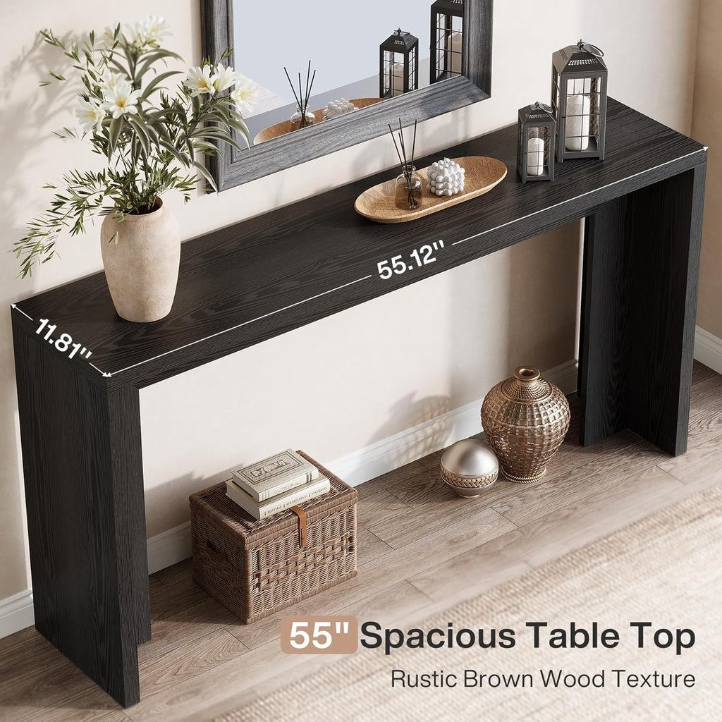 Tribesigns 55-Inch Farmhouse Console Table, Wooden Couch Table Behind Sofa with Storage, Narrow Long Entryway Hallway Table for Living Room, Entrance (Black)
