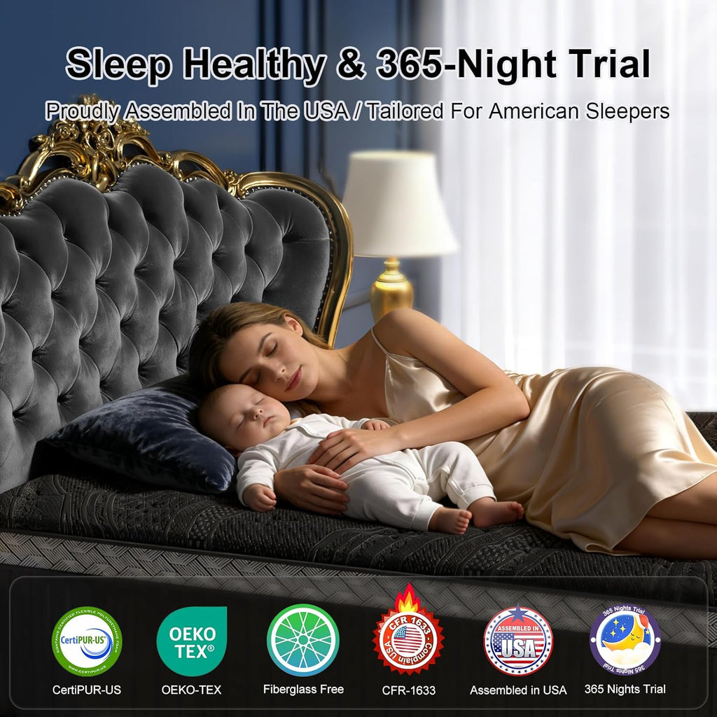 16 Inch Queen Size Mattress, Upgraded Luxury Hybrid Queen Mattress In A Box with with 7-Zone Support for Cool Night & Pressure Relief, Motion Isolation, Edge Support, Assembled in USA, Medium Firm