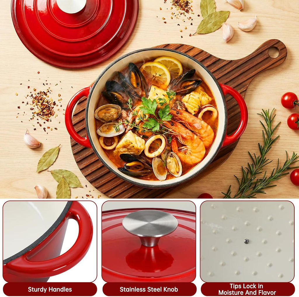 LIFERUN Nonstick Enameled Cast Iron Cookware Set, 7Pcs Pots and Pans Set, Gas/Induction Dutch Oven Set, PFOA & PFAS Free