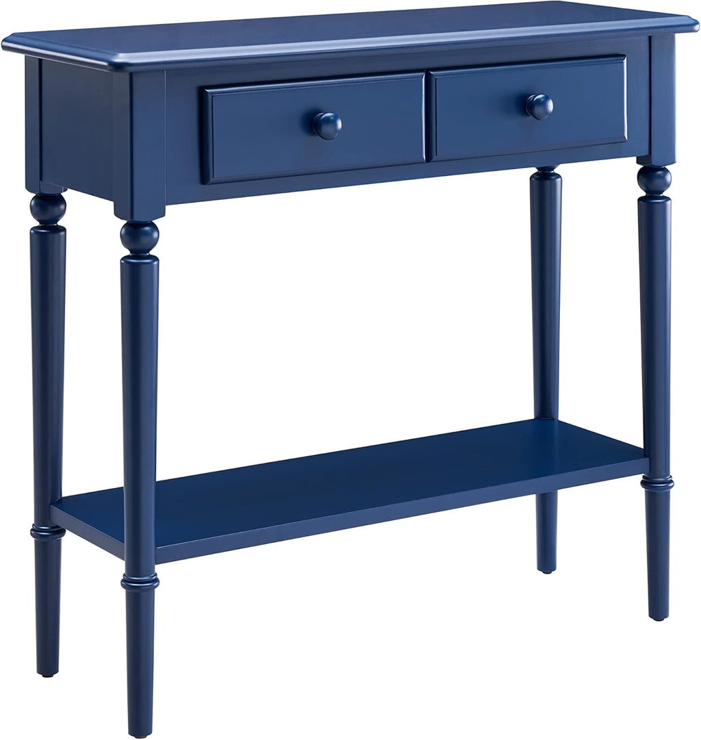 Leick Home Coastal Console Table, Solid Wood, 2 Storage Drawers, Bottom Display Shelf, Narrow Depth, Easy-Assembly, for Living Room/Hallway, Navy Blue, 30.0 in. W x 11.0 in. D x 28.0 in. H, 20027-NV