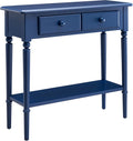 Leick Home Coastal Console Table, Solid Wood, 2 Storage Drawers, Bottom Display Shelf, Narrow Depth, Easy-Assembly, for Living Room/Hallway, Navy Blue, 30.0 in. W x 11.0 in. D x 28.0 in. H, 20027-NV