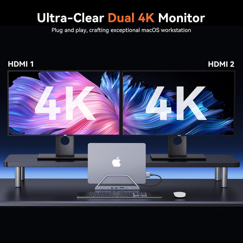 TobenONE 17-IN-2 Macbook Docking Station Dual 4K Monitor, Plug and Play Laptop Docking Station Stand for MacBook M1-M5 Pro/Max, 150W Charger, 7 USB(Up to 10Gbps), 2.5G Ethernet, for Home,Office,Studio