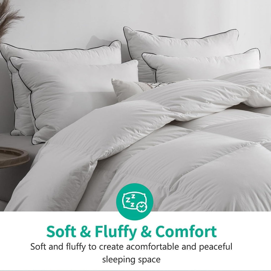APSMILE Oversized King Feathers Down Comforter - Ultra Soft All Seasons 100% Organic Cotton Duvet Insert Medium Warm Quilted Bed Comforter with Corner Tabs (120x98, White)