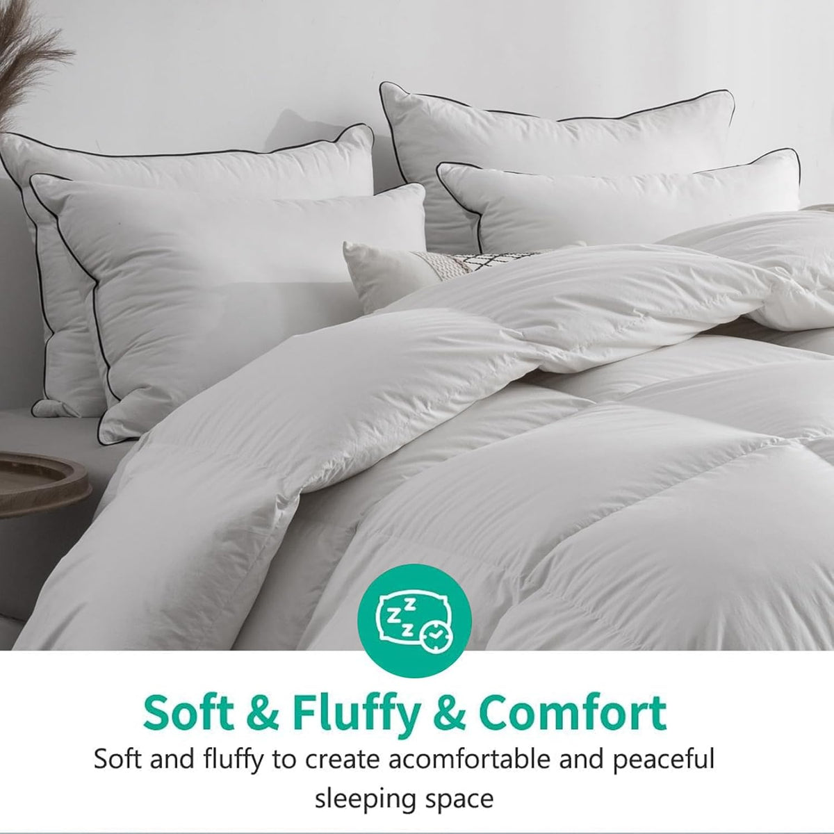 APSMILE Oversized King Feathers Down Comforter - Ultra Soft All Seasons 100% Organic Cotton Duvet Insert Medium Warm Quilted Bed Comforter with Corner Tabs (120x98, White)