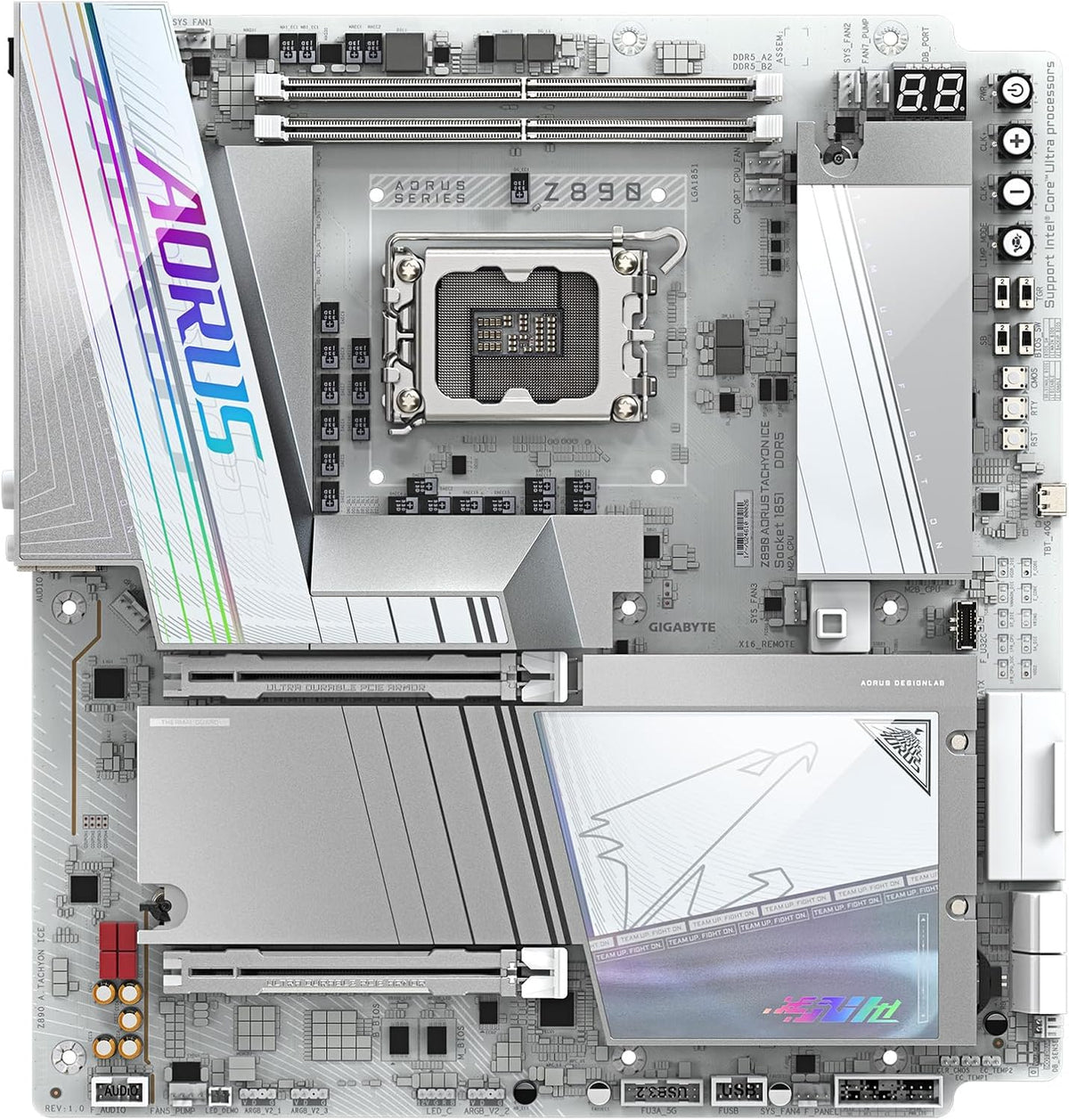 GIGABYTE Z890 AORUS Tachyon ICE Intel Core Ultra (Series 2) LGA 1851 Motherboard, E-ATX, DDR5, 4X M.2, PCIe 5.0, Thunderbolt 4, WIFI7, 5GbE LAN, D5 Bionic Corsa