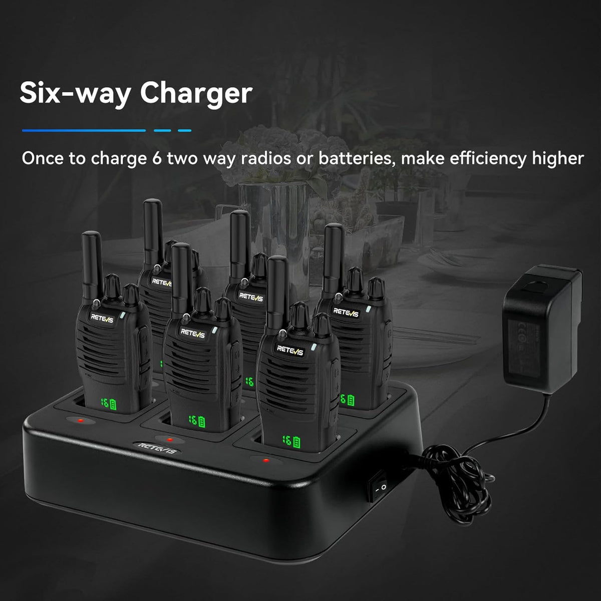 Retevis H-777H Walkie-Talkies with 6 Way Gang Charger,2 Way Radios with Earpiece,Hidden LED Segment Displays,Flashlight,USB-C,VOX,Portable FRS Two-Way Radios for Retail Property Church Hotel(6 Pack)