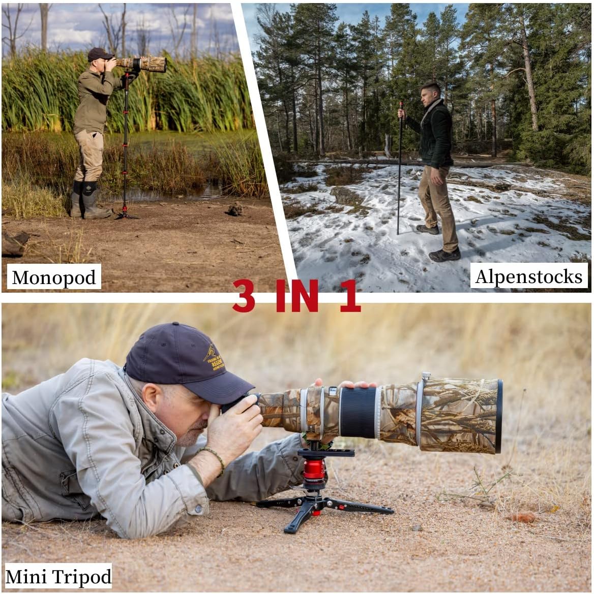 IFOOTAGE Cobra 3 Monopod with Fluid Head,Professional Portable Travel Monopod Set,71" Carbon Fiber Monopod for Cameras with Video Head, Compatible with Sony Canon Nikon Camera,C180F-P&Komodo K5S
