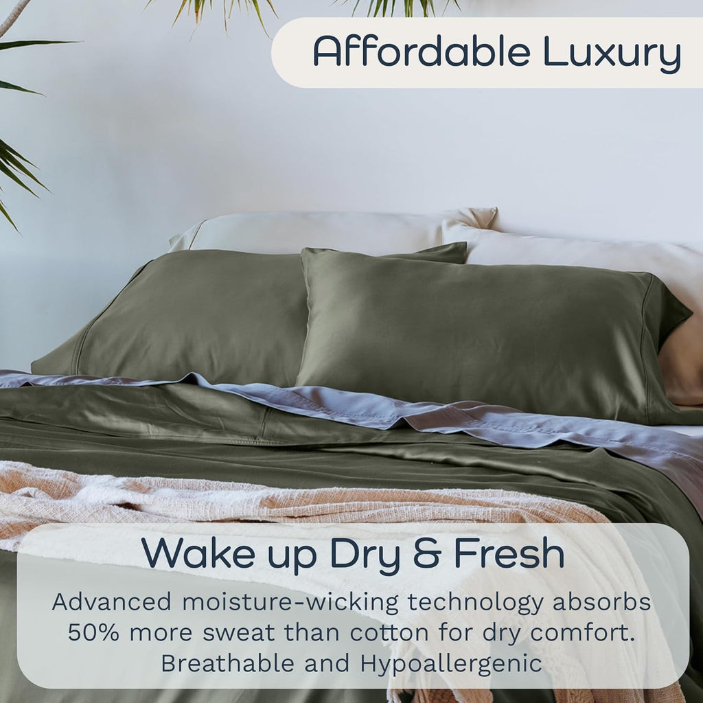 Olive + Crate Queen Size Tencel Duvet Cover Set - Hypoallergenic, Cooling Eucalyptus Duvet Cover for Hot Sleepers with Two Pillowcases - Moss 3-Piece