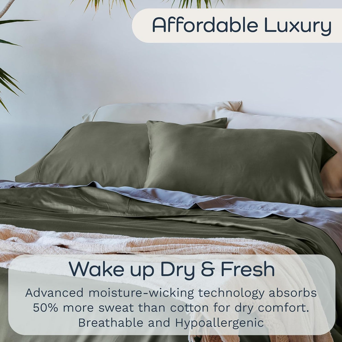 Olive + Crate Queen Size Tencel Duvet Cover Set - Hypoallergenic, Cooling Eucalyptus Duvet Cover for Hot Sleepers with Two Pillowcases - Moss 3-Piece