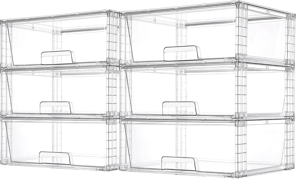 Vtopmart 6 Pack Large Stackable Storage Drawers,Easily Assemble Clear Acrylic Bathroom Closet Undersink Organizers,Plastic Storage Bins for Cabinet,Kitchen Pantry,Medicine Organization