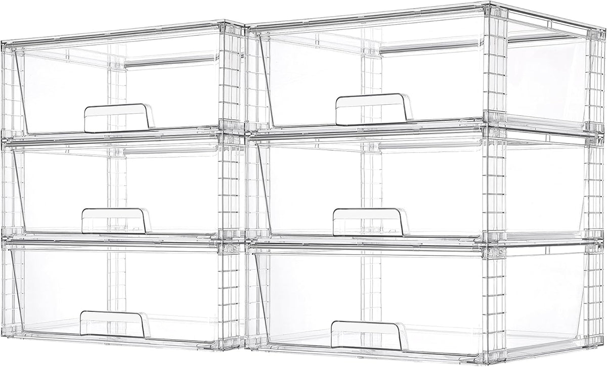 Vtopmart 6 Pack Large Stackable Storage Drawers,Easily Assemble Clear Acrylic Bathroom Closet Undersink Organizers,Plastic Storage Bins for Cabinet,Kitchen Pantry,Medicine Organization