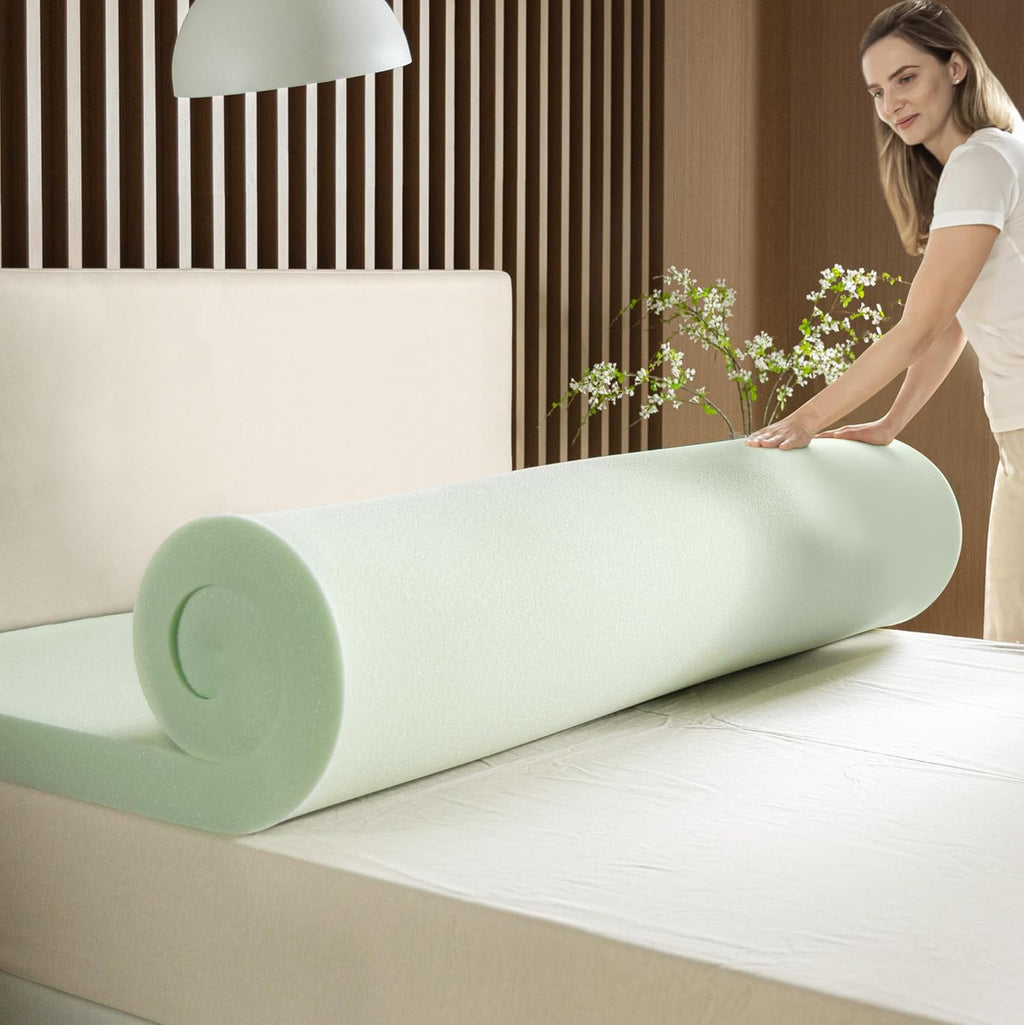 ZINUS 3 Inch Green Tea Memory Foam Mattress Topper, Pressure-Relieving Layer, Ideal for Back Pain Relief, Compact WONDERBOX Packaging, CertiPUR-US Certified, King