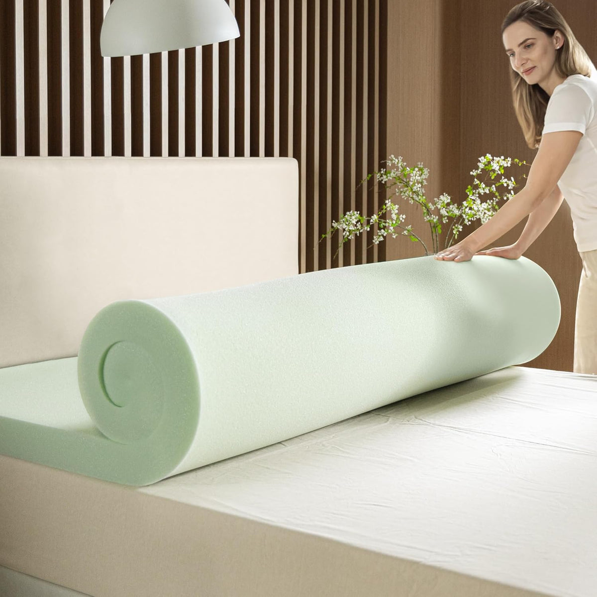 ZINUS 3 Inch Green Tea Memory Foam Mattress Topper, Pressure-Relieving Layer, Ideal for Back Pain Relief, Compact WONDERBOX Packaging, CertiPUR-US Certified, King