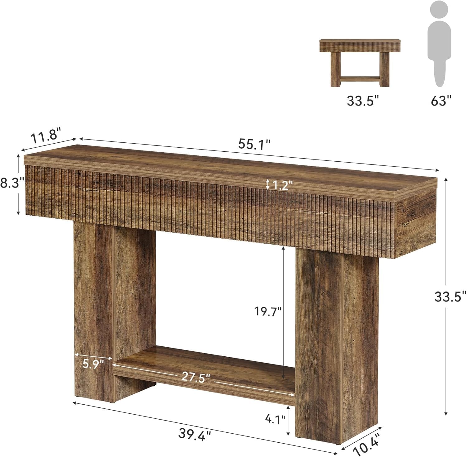 LITTLE TREE 55-Inch Entryway Table with Storage, Farmhouse Console Table for Hallway, 2-Tier Sofa Table for Behind Couch, Rustic Wood Console Table for Living Room & Foyer