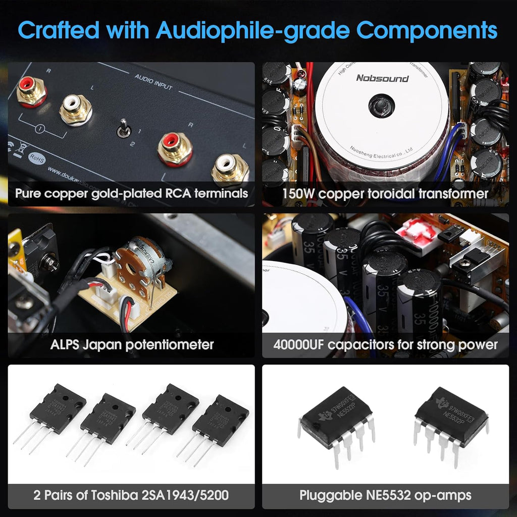 Nobsound Class A Stereo Amplifier: Single-Ended HiFi Integrated Speaker Amp Dual RCA Input Symmetrical Circuit for Home Audio Audiophiles (NS-02G PRO)