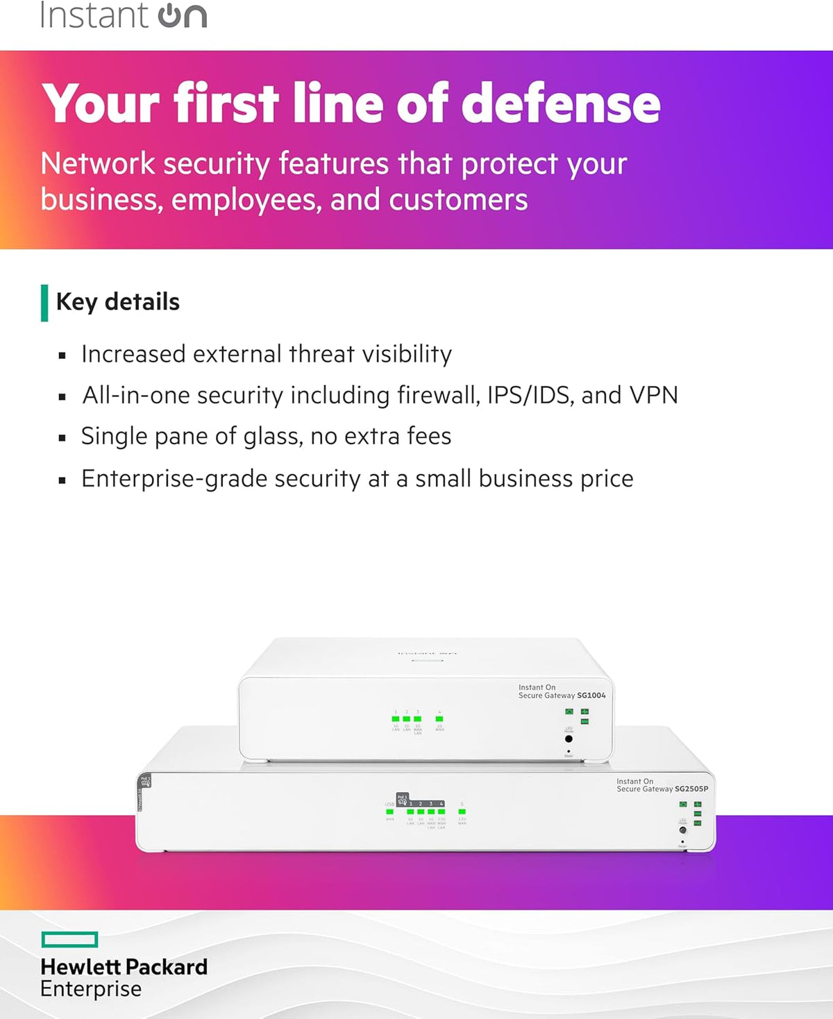 HPE Networking Instant On Secure Gateway SG2505P 5-Port 2.5G Smart-Managed Gateway with PoE, 2X 2.5GBase-T, 3X 1GBase-T, 60W PoE Class 4, US Cord (S0G34A#ABA)