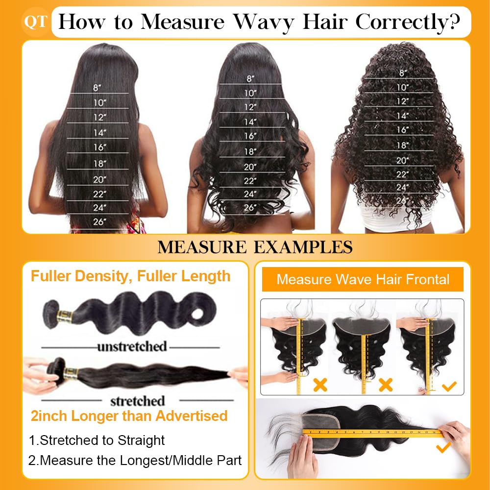 QTHAIR Brazilian Virgin Hair 18A Grade Body Wave Bundles 100% Unprocessed Virgin Brazilian Body Wavy Human Hair Bundles 20" 18" 16" 300g Brazilian Body Wave Human Hair Extensions